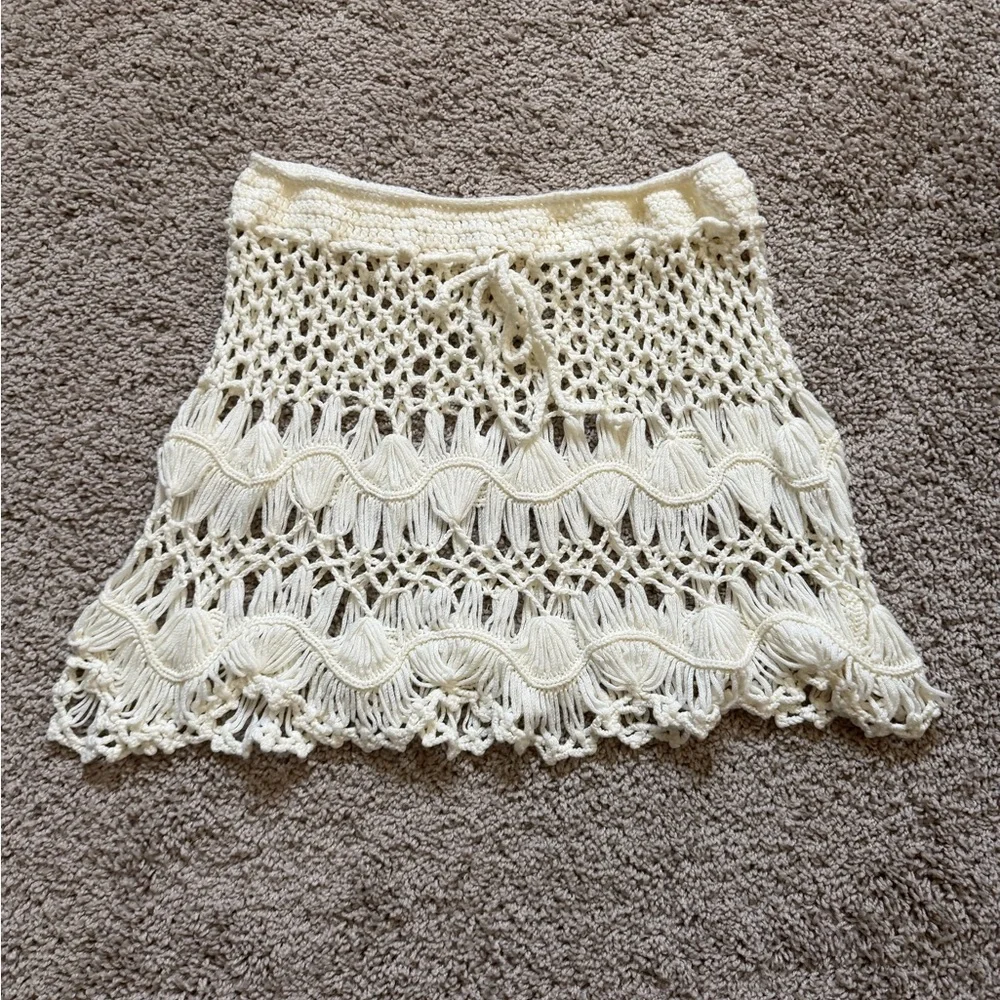 Boho Crochet Mini Skirt - Cream